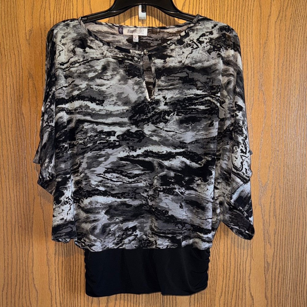 Jennifer Lopez Black and Gray Swirl Blouse